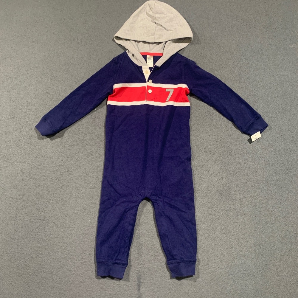 New Baby B'gosh Boy's Navy Red White Number 7 Hooded Jumpsuit 18-24 Mo